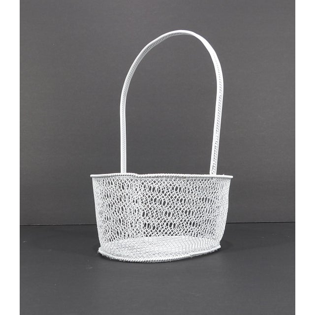 20th Century Shabby Chic White Wire Metal Flower Girl Basket Chairish