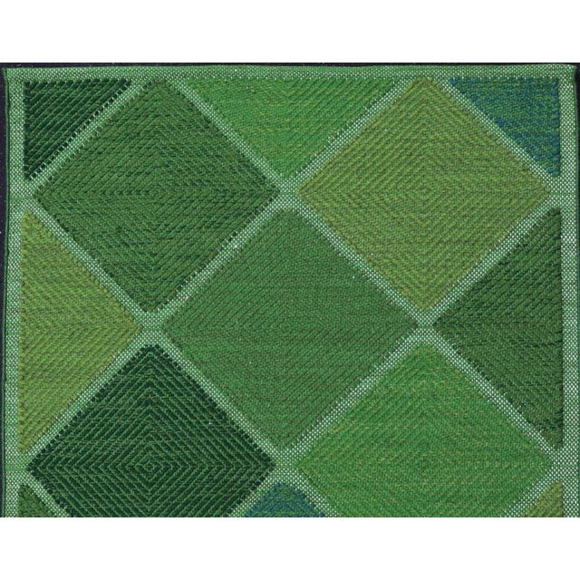Green Scandinavian Flat Weave Rug by Keivan Woven Arts, Geometric Greens 4'0 X 6'2 For Sale - Image 8 of 11