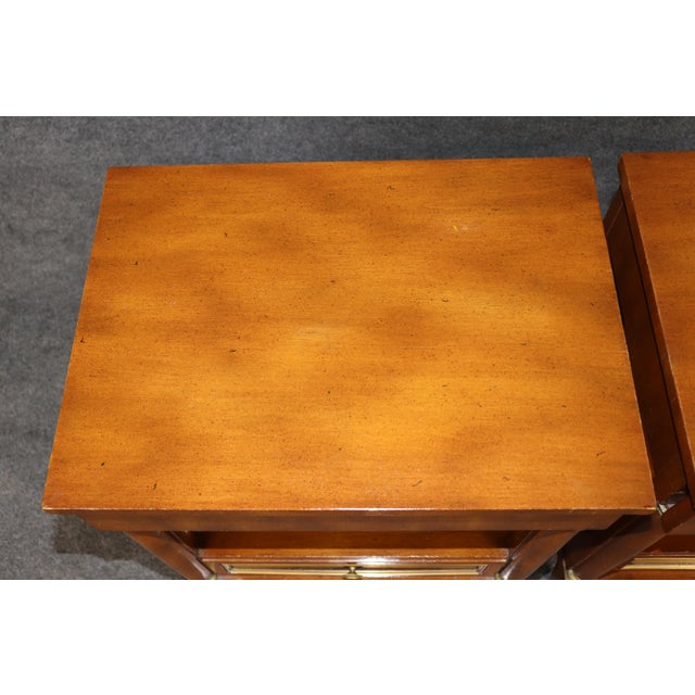 1960's Pair French Empire Style 2 Drawer Brass Mount Nightstands For Sale - Image 13 of 15