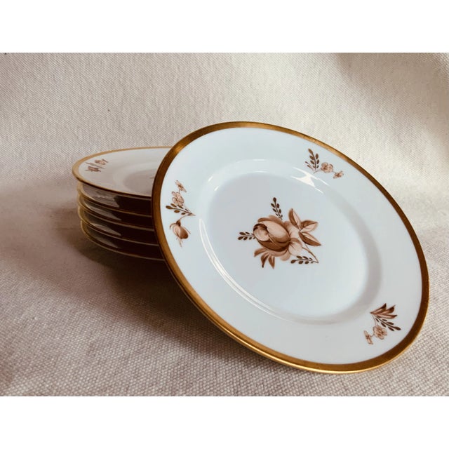 Royal Copenhagen Brown Rose Hand-Painted Porcelain Plates Set of 6 - Gilt Borders For Sale - Image 11 of 12