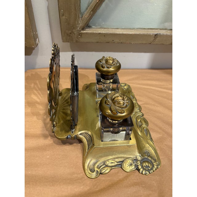 Antique Double Inkwell With Letter Rack For Sale - Image 4 of 8