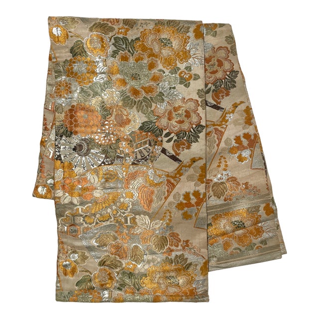 Antique Japanese Silk Floral Brocade Obi For Sale