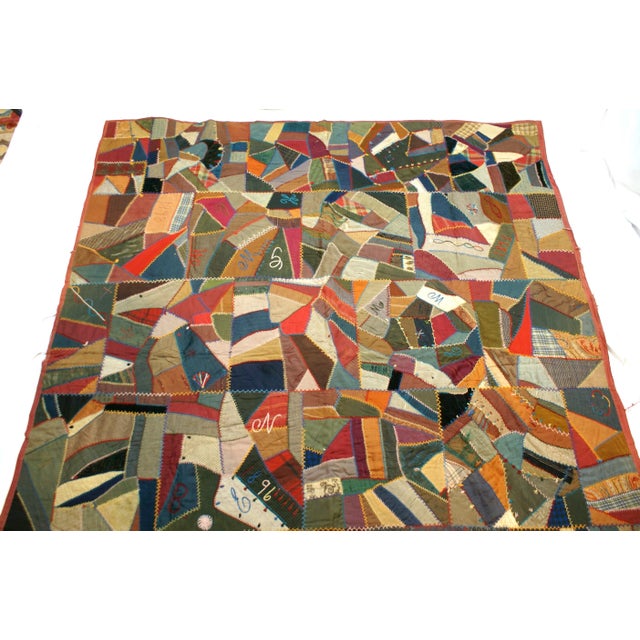 Textile 1890's Handmade American Folk Art Crazy Quilt Patchwork For Sale - Image 7 of 9