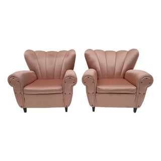 Set of Mid-Century Italian Modern Satin Armchairs, 1950s For Sale