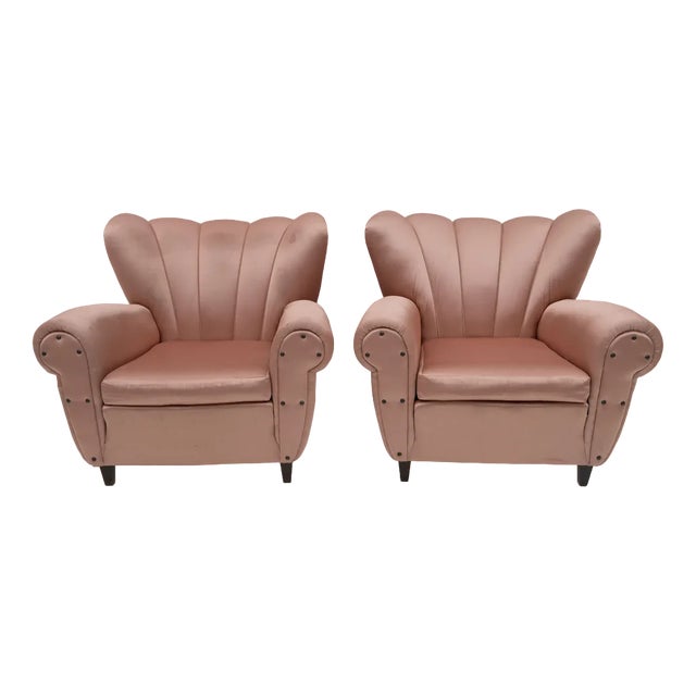 Set of Mid-Century Italian Modern Satin Armchairs, 1950s For Sale