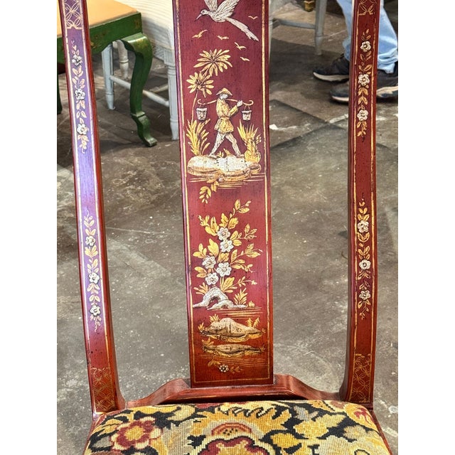 Chinoiserie Vintage Queen Anne Red Chinoiserie Chair For Sale - Image 3 of 7