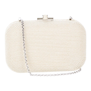 2020s Judith Leiber Slide Lock Crystal Pearl Ivory White Shoulder Clutch Evening handBag Minaudière