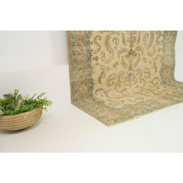 1970s Vintage Turkish Handmade Wool Cotton Beige Area Rug For Sale - Image 9 of 11