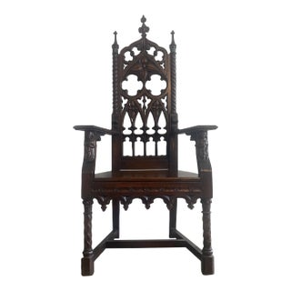 English Tudor Gothic Revival Armchair Throne For Sale