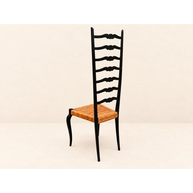 1960s High Back Chair, Italian , Chiavari Style, Buffa, Ponti Style, Cane, Black For Sale In Miami - Image 6 of 13