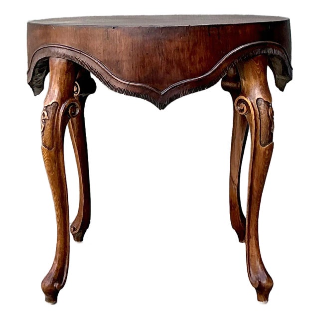 Vintage Hand Carved Swag Side Table For Sale