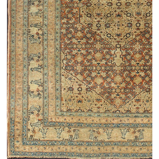 Measures: 3'11 x 5'2. Antique Persian Tabriz Haj Jalili Fine Rug in Earth tones, Red Brown Background. Keivan Woven Arts/...