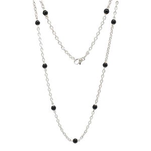 Ladies Judith Ripka 925 Sterling Silver Onyx Bead Link Necklace