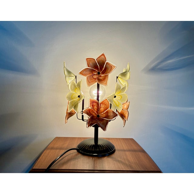 1980s Vintage Italian Murano Style Floral Table Lamp For Sale - Image 5 of 16