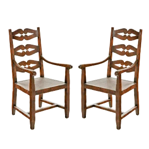 English Ladderback Arm Chairs with Caning - a Pair