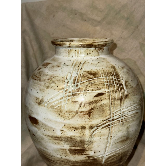 Artisan White & Brown Porcelain Vase For Sale - Image 4 of 10