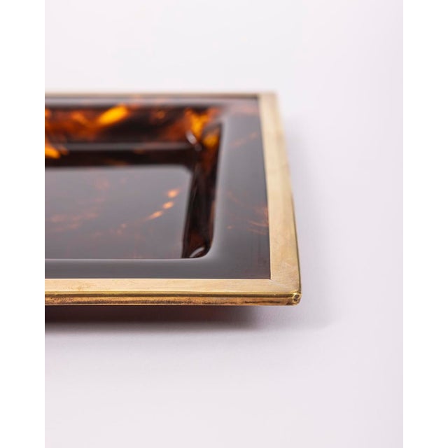 Metal Vintage Italian Brass and Acrylic Glass Tray, 1970s For Sale - Image 7 of 10