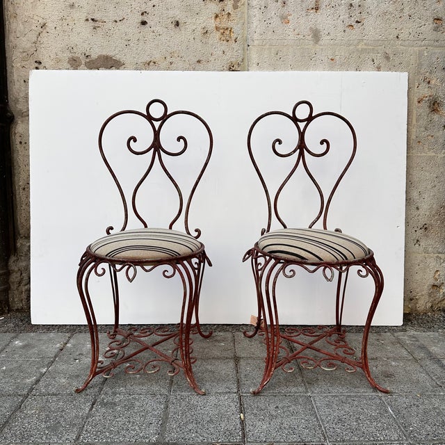 Vintage French Art Nouveau Chairs in Wrought Iron, 1930s, Set of 2 For Sale - Image 15 of 18