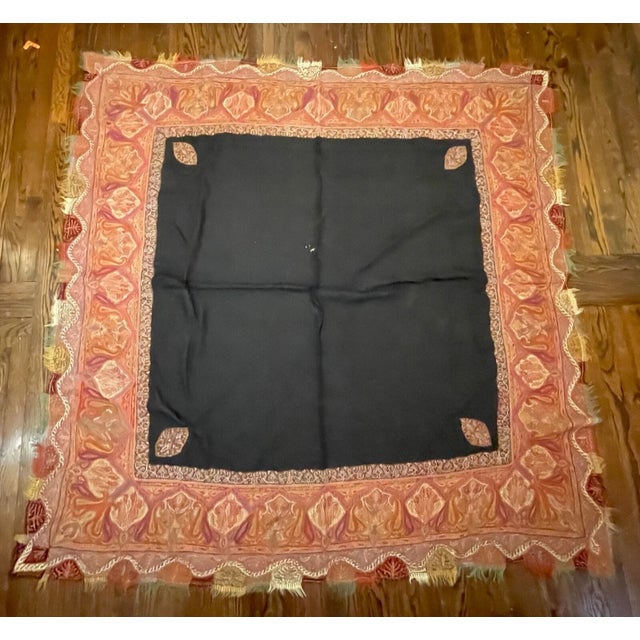 Share Huge Antique 1800's Victorian Kashmir Wool Paisley Shawl Embroidery Tapestry Art For Sale - Image 16 of 18