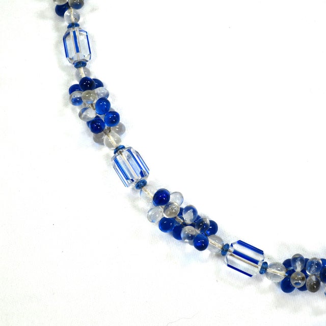 Vintage Art Deco Sapphire Optical Glass Necklace 1930s For Sale - Image 4 of 10