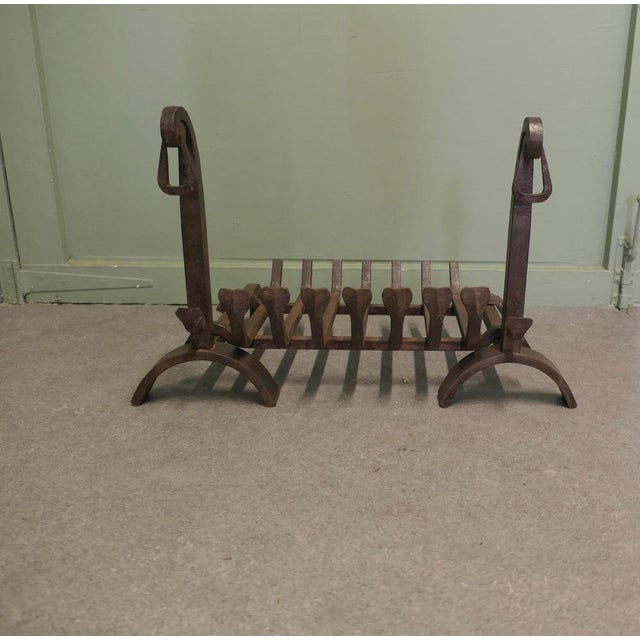 Inglenook Fireplace Grate on Andirons For Sale - Image 3 of 7