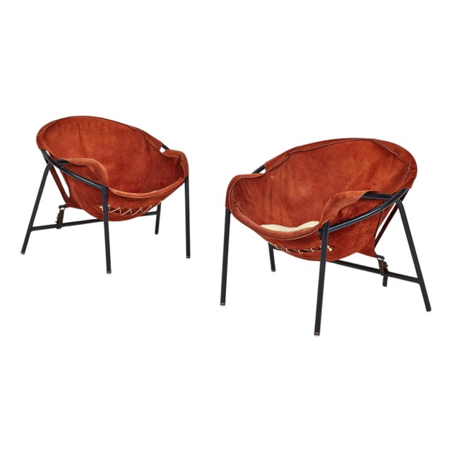 1950s Erik Ole Jorgensen Danish Easy Chairs in Cognac Suede, Set of 2 For Sale