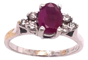 14 Karat White Gold Ruby Solitaire Ring With Diamond Accents