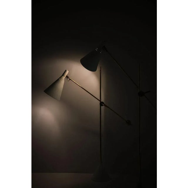 Pair of floor lamps in white lacquered metal and brass by tapio wirkkala, 1950's additional information: material: white...