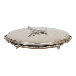 1940s Alpaca Silver Fish Serving Tray With Lid, Spain For Sale