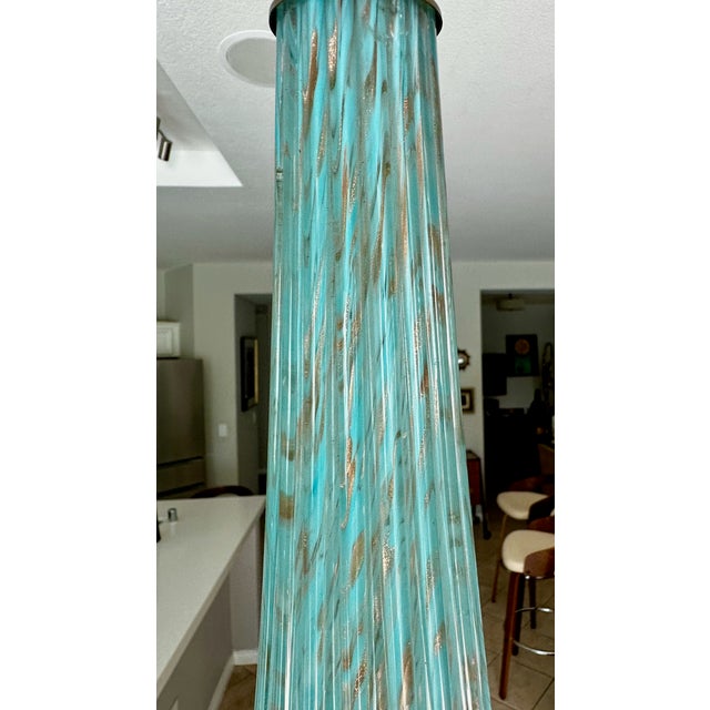 1960s Barbini Murano Blue Copper Ribbed Glass Table Lamp For Sale - Image 9 of 18