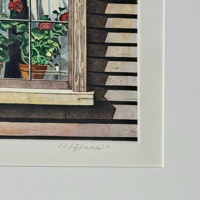 White Vintage C. S. FitzSimonds “Summer Shadows” Still-Life Windowsill Original Etching, Signed & Framed For Sale - Image 8 of 11