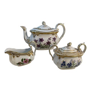 Vintage Spode Stafford Flowers English Bone China Tea Service, 3-Piece Set For Sale