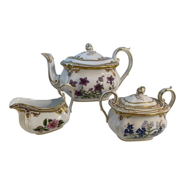 Vintage Spode Stafford Flowers English Bone China Tea Service, 3-Piece Set For Sale