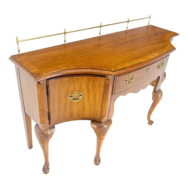 Thomasville Brass Gallery Back Banded Top Light Walnut Sideboard For Sale