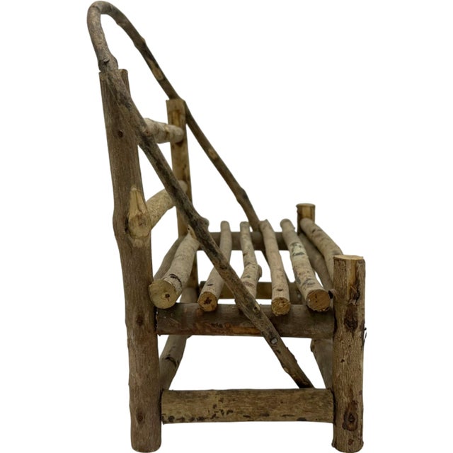 Rustic Vintage Miniature Rustic Twig Wood Bench Chair Adirondack Log Cabin Folk 10.5"h For Sale - Image 3 of 13