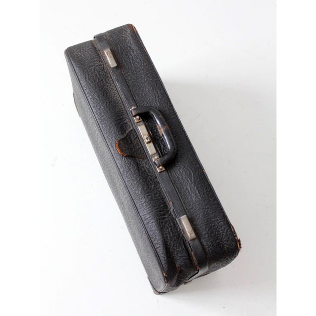 Vintage 1930s Belber Black Leather Suitcase With Green Interior For Sale - Image 18 of 18