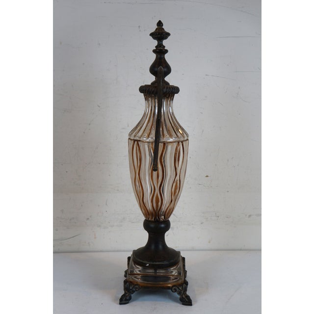 Contemporary Cut Glass Neoclassical Style Urn Mantel Vase Painted For Sale - Image 4 of 11