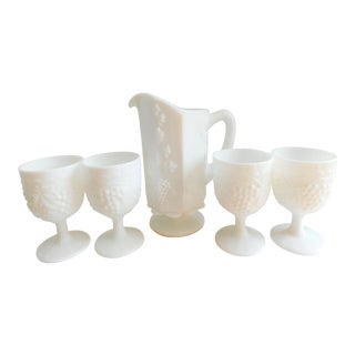 Vintage Westmoreland Milk Glass Pitcher and Goblets- Set of Five For Sale