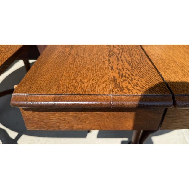 7 Piece j.b. Van Sciver Co. Refinished Antique Oak Round Dining Set With Two Leaves For Sale - Image 13 of 18