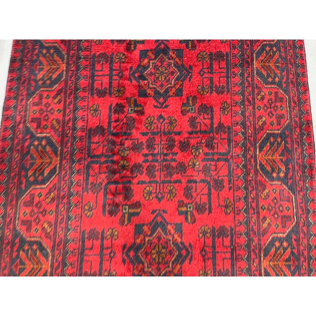 Red Extra-Long Red & Navy Turkmen Bukhara-Style Wool Runner, 2'8" X 19'3" For Sale - Image 8 of 16