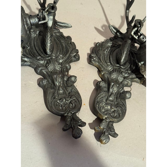 1980s French Louis XVI Charcoal Bronze Wall Lamps Sconces - Pair For Sale - Image 12 of 14