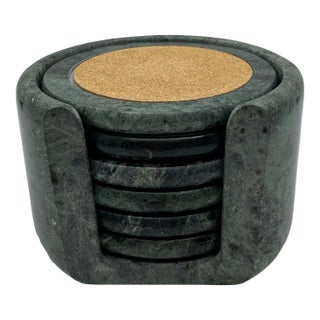 1980's Jade Green Marble Coaster Set - 7 Piece For Sale