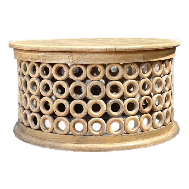 Vintage Wooden Openwork Coffee Table For Sale