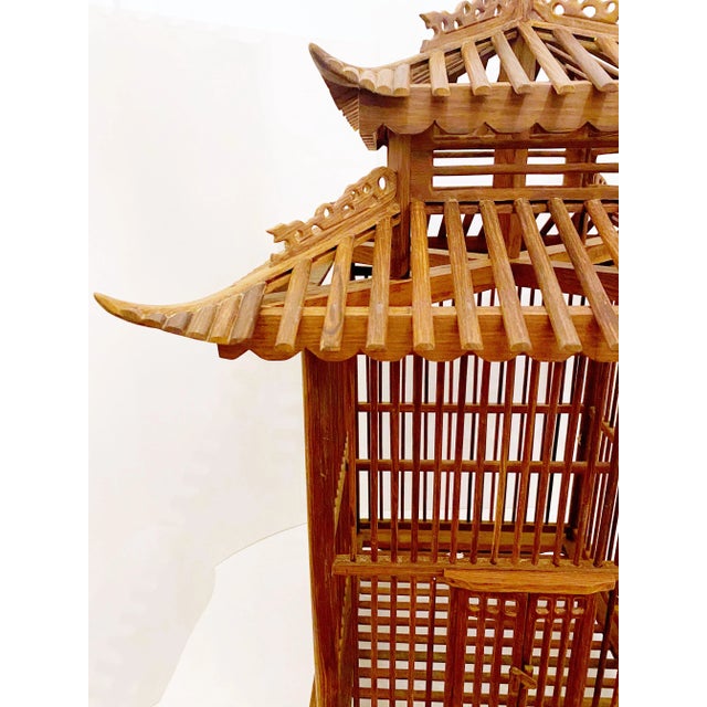 1910s Pagoda Style Teak Wood Bird Cage For Sale - Image 5 of 12