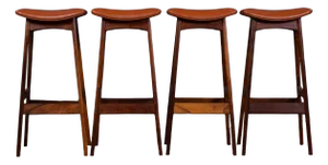 Mid-Century Rosewood & Leather Bar Stools by Erik Buch for Dyrlund, Set of 4