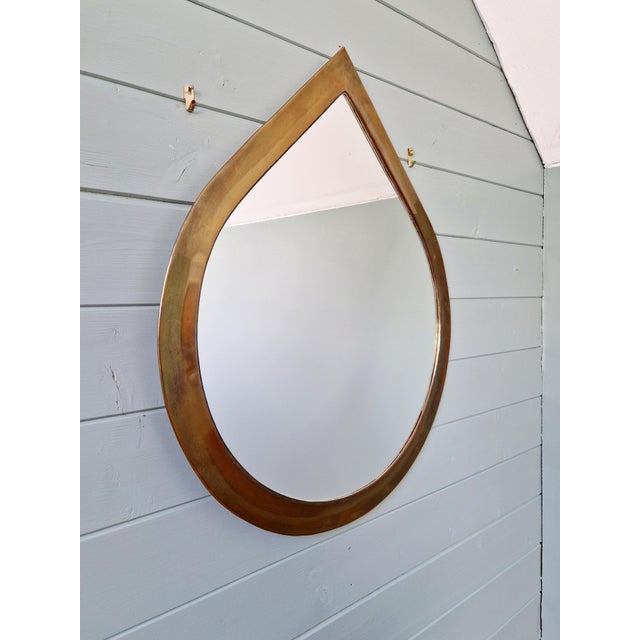 Metal Vintage Brass Mirror in Teardrop Shape, 1970s For Sale - Image 7 of 8