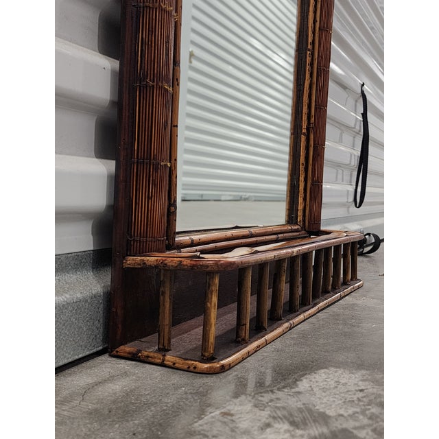 Wood Vintage Bamboo & Rattan Pagoda Mirror For Sale - Image 7 of 12