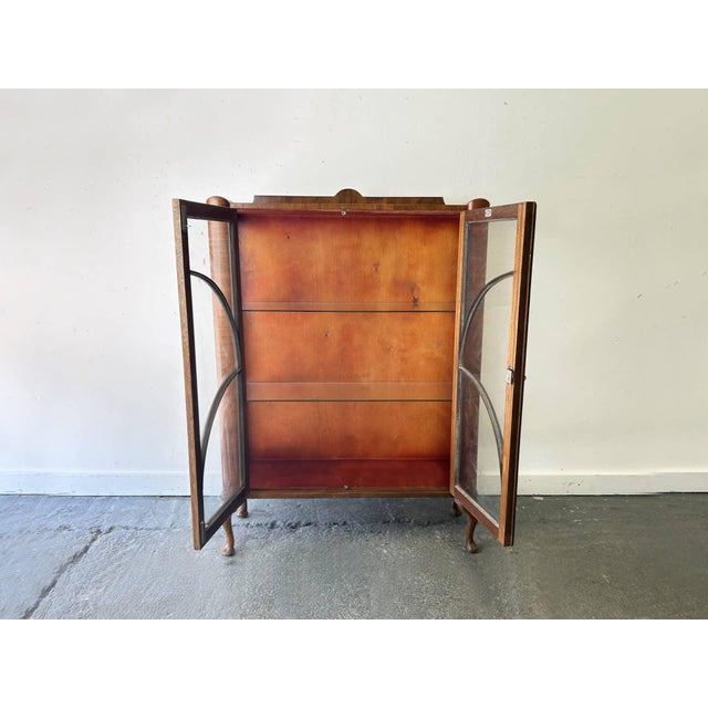 Art Deco Figured Walnut Display Cabinet with Cabriole Legs, 1930s For Sale - Image 6 of 10