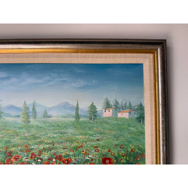 Green 1980s C. Benolt Floral Farm Landscape Oil on Canvas Painting, Framed For Sale - Image 8 of 12