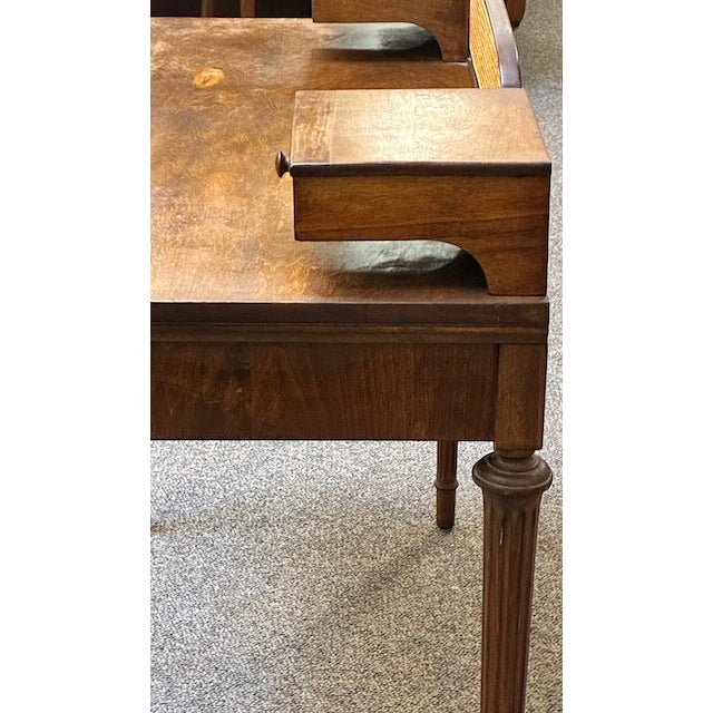 Walnut Writing Desk With Drawers and Wicker Accents With Complimentary Matching Wooden Wicker Chair For Sale - Image 9 of 13